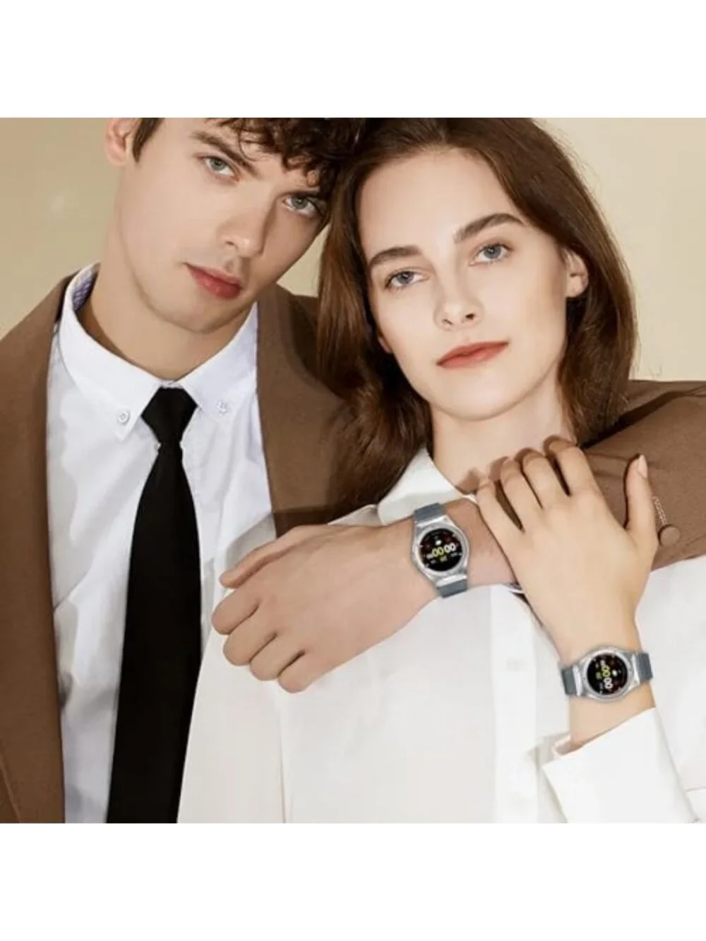 Stylish Leather Bands with Stainless Steel Case for 45mm Smartwatch - Perfect